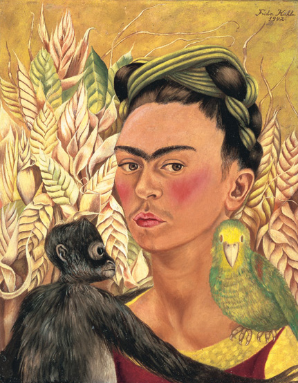 Frida-Kahlo.-Autorretrato-con-chango-y-loro-1942